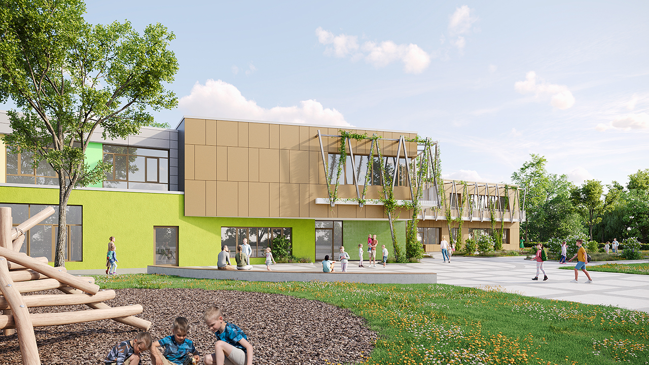 Entwurf Außenansicht vom Schulhof