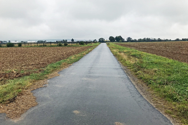 einen Radweg zwischen Feldern
