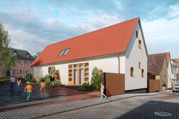eine architektonische Simulation des künftigen Schulkomplexes