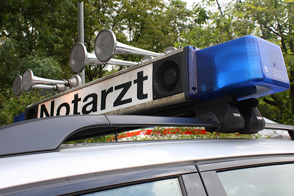 The blue light on a paramedic's car