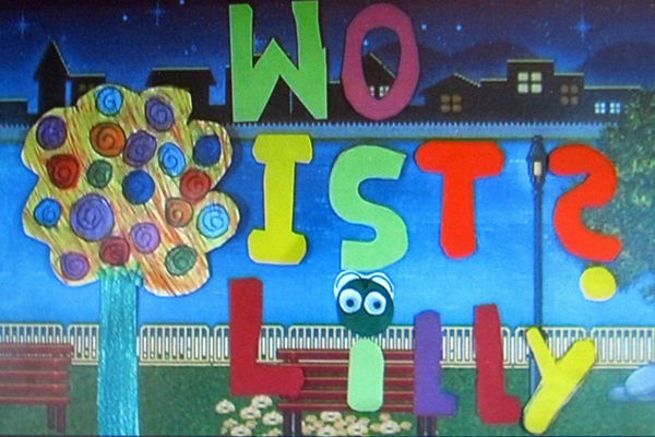 eine bunte Kinderzeichnung mit dem Text Wo ist Lilly